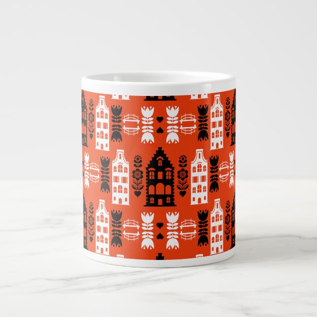Niederländisch Folk Art Print Jumbo-Tasse (Vorderseite)