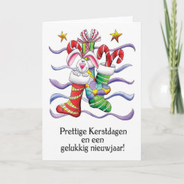 Niederländisch - WeihnachtsStrumpf mit Kaninchen Feiertagskarte