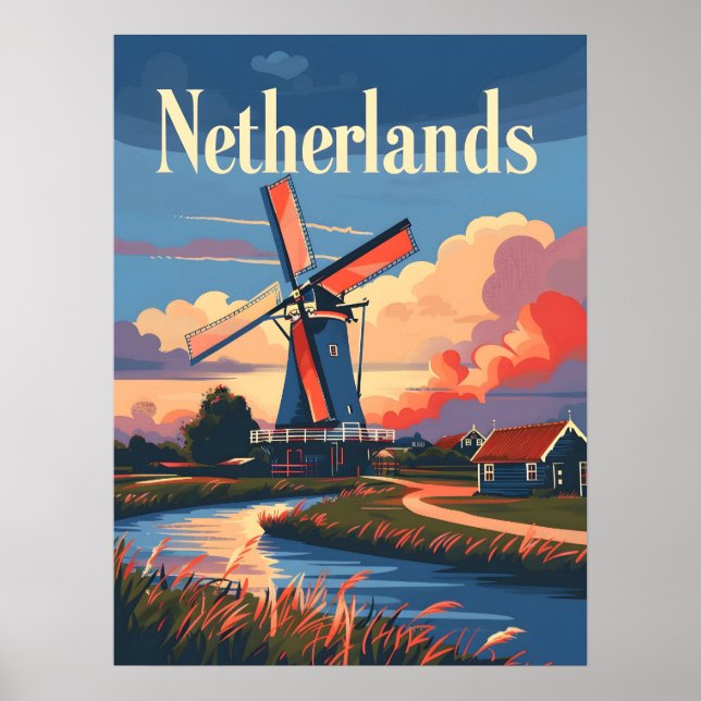 Niederländisch Windmill Niederlande Poster (Vorne)