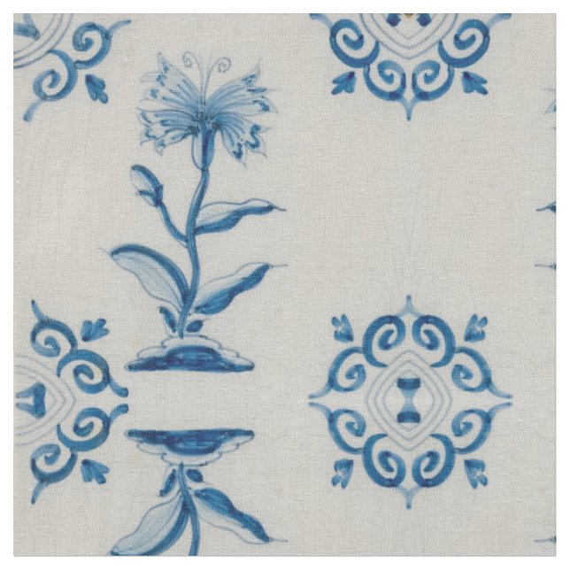 Niederländische blaue Blumen-Fliese Stoff (Nahaufnahme)