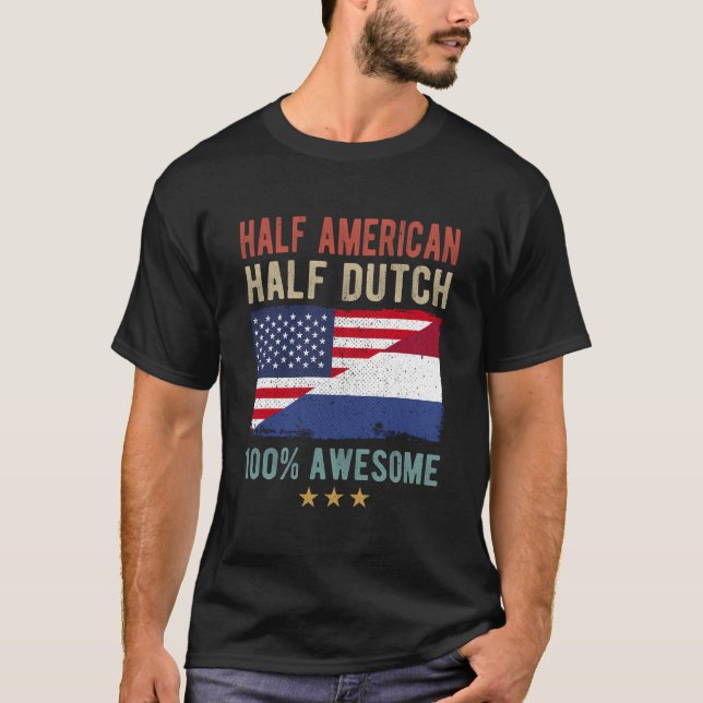 Niederländische Flagge USA Halbamerikanischer Halb T-Shirt (Vorderseite)