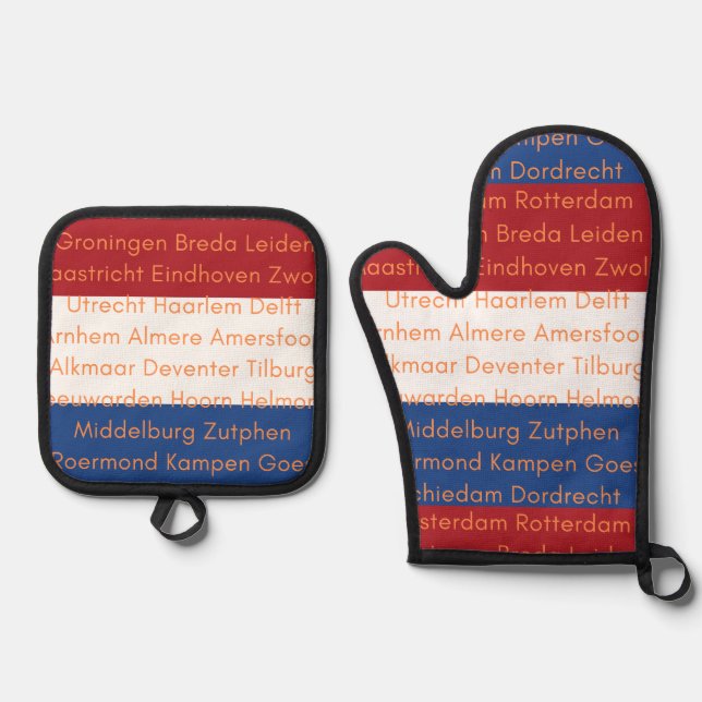 Niederländische Flaggenfarben mit Städten Ofenhandschuh & Topflappen-Set (Vorderseite)