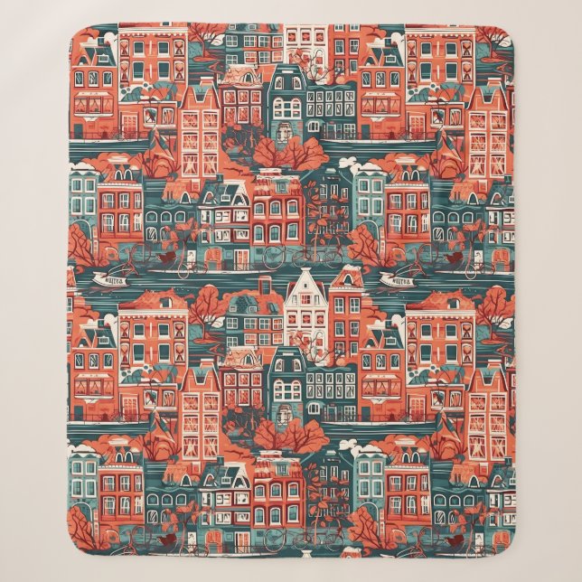Niederländische Häuser Muster Sherpadecke (Vorderseite)