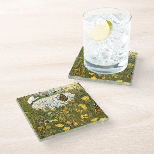 Niederländische Jugendstil-Wildblumen, Schmetterli Glasuntersetzer