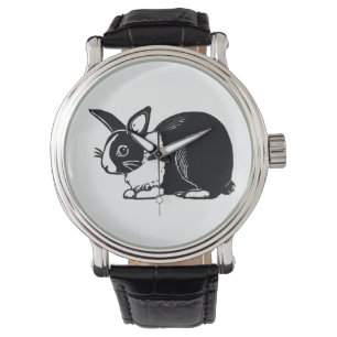 Niederländische Kaninchen-Schwarzweiss-Armbanduhr Armbanduhr