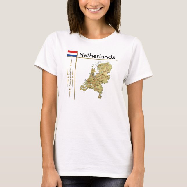 Niederländische Karte + Flagge + T - Shirt (Vorderseite)
