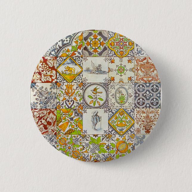 Niederländische Keramik-Fliesen Button (Vorderseite)
