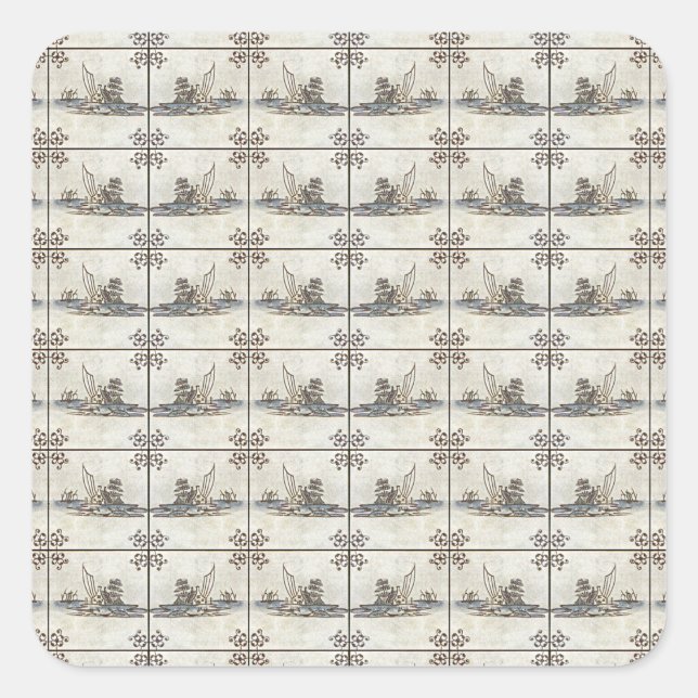 Niederländische Keramik Tiles 4 Quadratischer Aufkleber (Vorderseite)