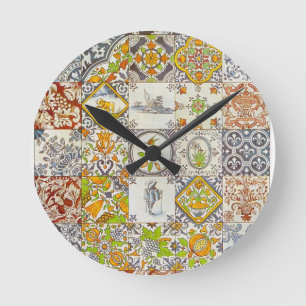 Niederländische Keramikfliesen Runde Wanduhr