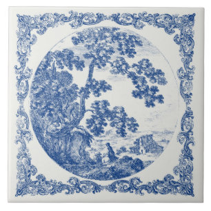 Niederländische Landschaft im Vintage Delft-Blau Fliese