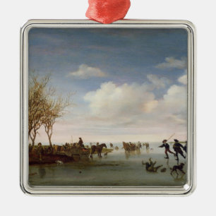 Niederländische Landschaft mit Skatern Silbernes Ornament