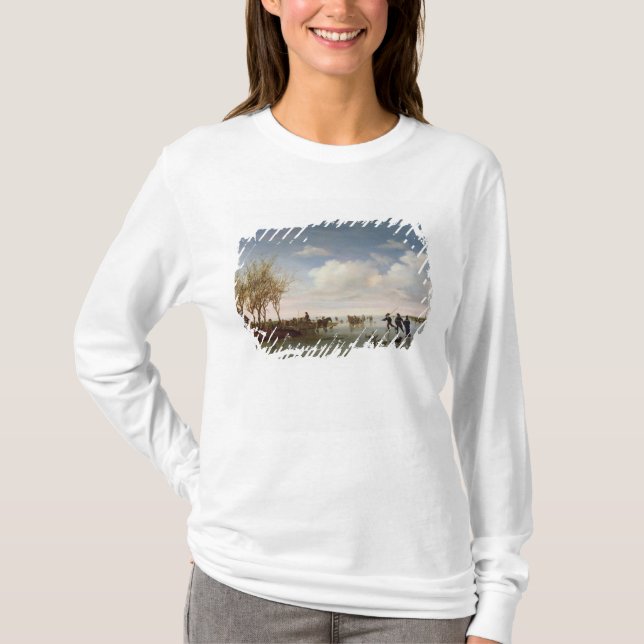 Niederländische Landschaft mit Skatern T-Shirt (Vorderseite)