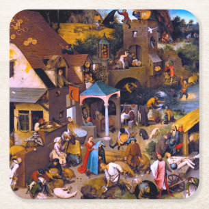 niederländische Sprichwörter, Pieter Bruegel der Ä Rechteckiger Pappuntersetzer