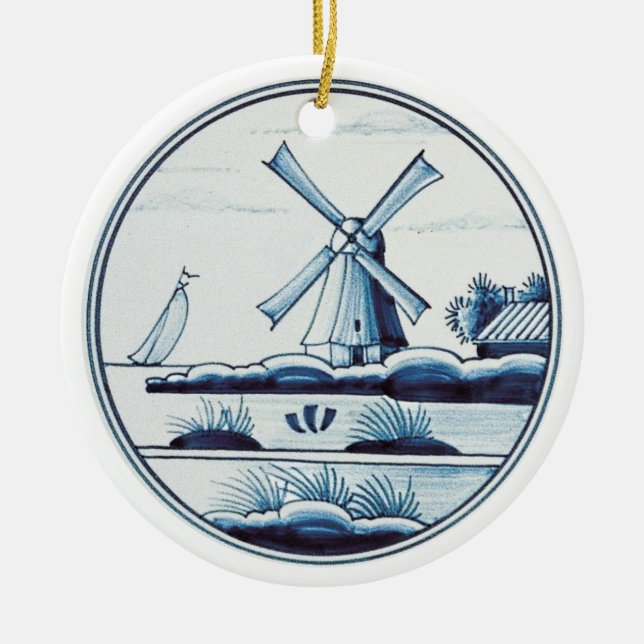Niederländische traditionelle blaue Fliese Keramik Ornament (Vorne)