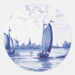 Niederländische traditionelle blaue Fliese Runder Aufkleber