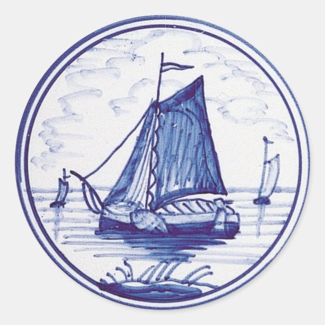Niederländische traditionelle blaue Fliese Runder Aufkleber (Vorderseite)