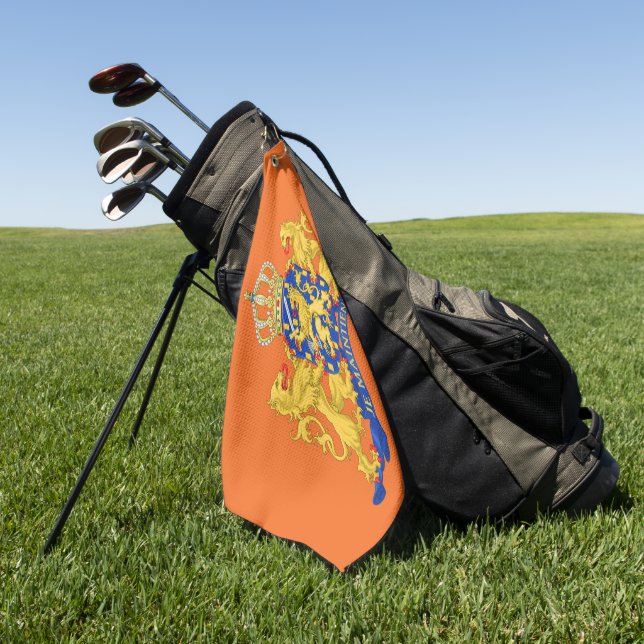 Niederländische Wappen auf der Orangenen Spitze Golfhandtuch (Gras)