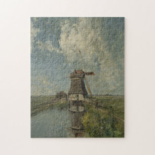 Niederländische Windmühle auf Polderwasserstraß Puzzle