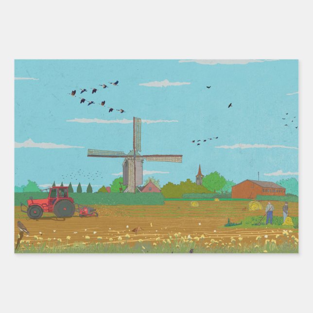 Niederländische Windmühle Landschaft Niederlande Geschenkpapier Set (Vorderseite)