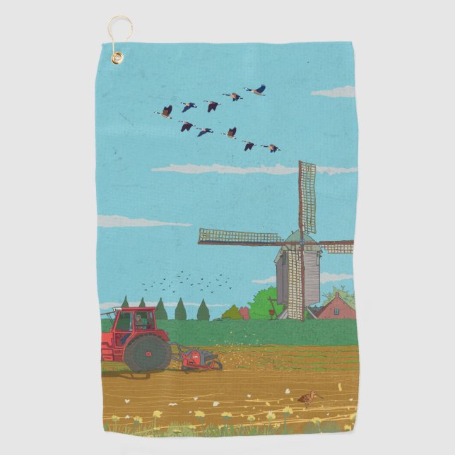 Niederländische Windmühle Landschaft Niederlande Golfhandtuch (Vorderseite)