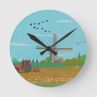 Niederländische Windmühle Landschaft Niederlande Runde Wanduhr