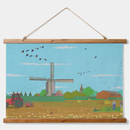 Niederländische Windmühle Landschaft Niederlande Wandteppich Mit Holzrahmen