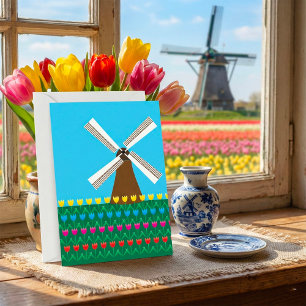 Niederländische Windmühle und farbenfrohes Tulpenf Einladung