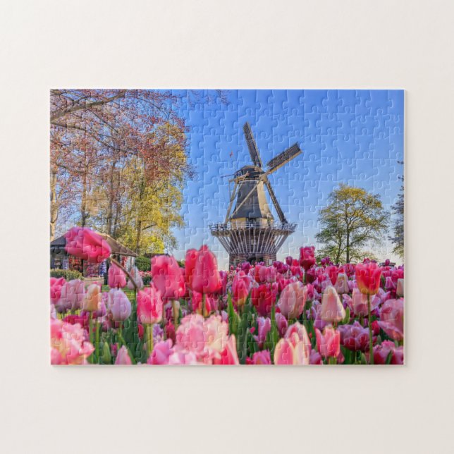 Niederländische Windmühle und Tulips Puzzle (Horizontal)