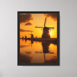 Niederländische Windmühlen im Sonnenuntergang Leinwanddruck