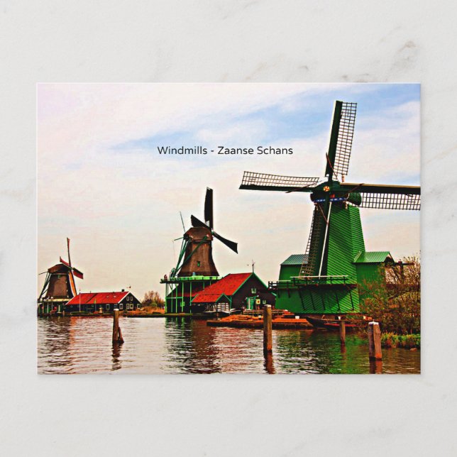 Niederländische Windmühlen, Zaanse Schans, Holland Postkarte (Vorderseite)
