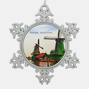 Niederländische Windmühlen, Zaanse Schans, Schneeflocken Zinn-Ornament