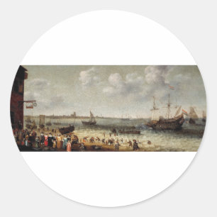 Niederländischer Hafen in der Nähe der Stadt Brill Runder Aufkleber