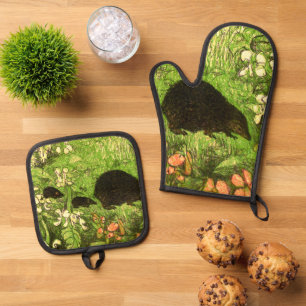 Niederländischer Jugendstil-Igel und Babys Ofenhandschuh & Topflappen-Set