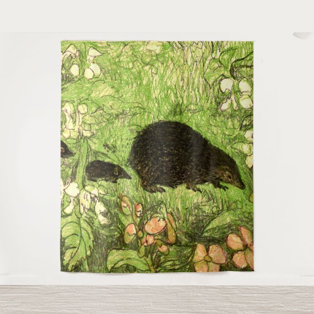 Niederländischer Jugendstil-Igel und Babys Wandteppich (Vorderseite)