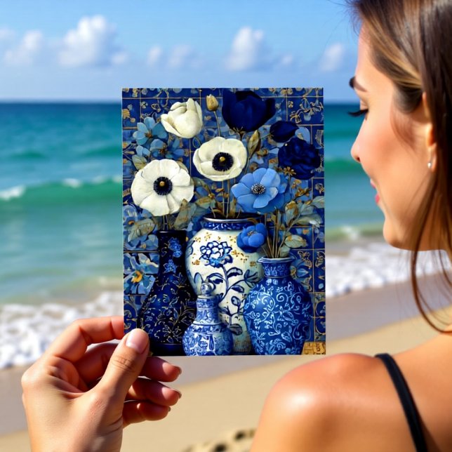Niederländisches blaues florales Stillleben Postkarte (Von Creator hochgeladen)