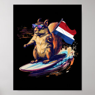 Niederländisches Eichhörnchen surft auf niederländ Poster