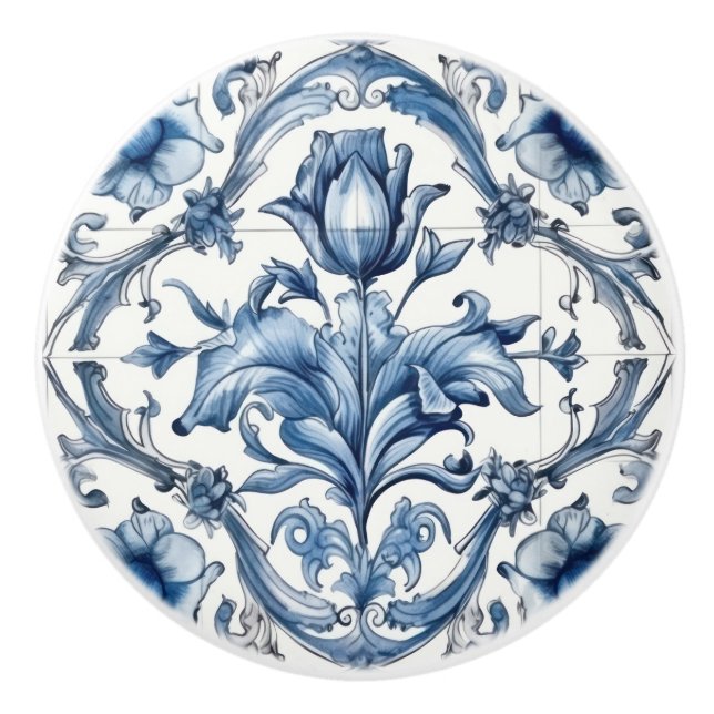 Niederländisches Holland Blaues Tulpenmuster Keramikknauf (Vorderseite)
