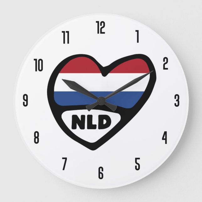 Niederländisches Ländercode NLD Flaggenmitte Große Wanduhr (Vorderseite)