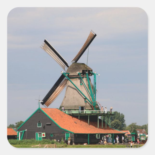 Niederländisches Windmühle-Dorf, Holland 3 Quadratischer Aufkleber (Vorderseite)