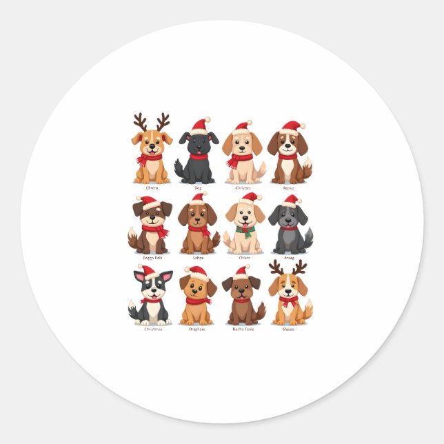 Niedlich 12 Hunde Weihnachten Hund Liebhaber Weihn Runder Aufkleber (Vorderseite)