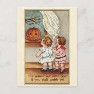 Niedlich 1916 Kinder   Vintage Halloween Postkarte