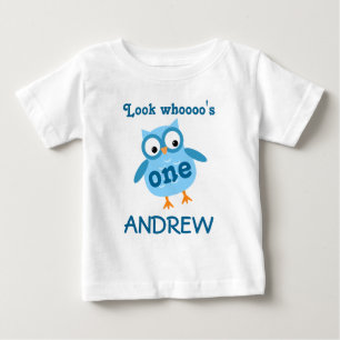 Niedlich 1. Geburtstag Junge Owl Blue A01 Baby T-shirt