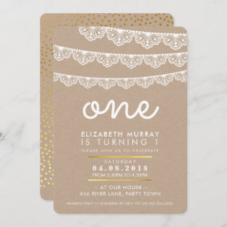 NIEDLICH 1. Geburtstag Party INVITE rustikale Spit Einladung