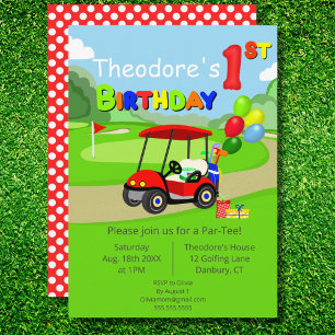 Niedlich 1. Geburtstag Red Golf Cart Boy's Einladung