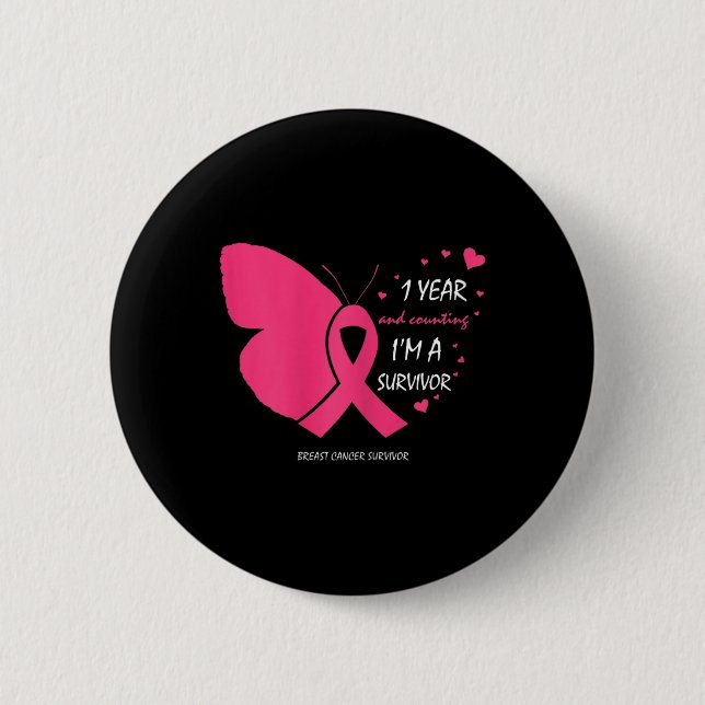 Niedlich 1 Jahr Brustkrebs - Gratis Pink Survivor  Button (Vorderseite)