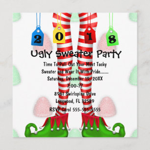 Niedlich 2018 Elf Strumpf Ugly Sweater Party Einla Einladung