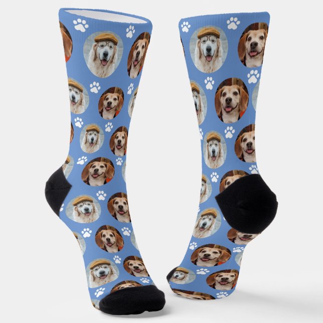 Niedlich 2 Begleiter 2 Foto Paw Print Periwinkle Socken (Gewinkelt)