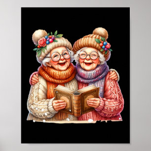 Niedlich 2 Happy Grannys Old Ladys Singen Weihnach Poster