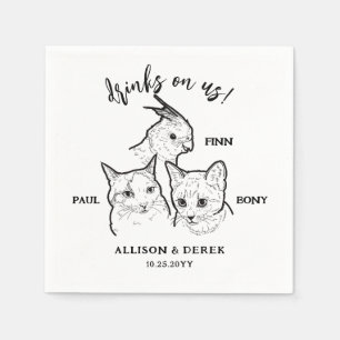 Niedlich 3 Cat Faces Drinks auf unserer Hochzeit Serviette