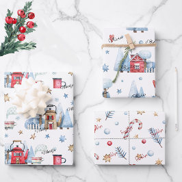 Niedlich, 3 Namen passend Wintermuster 19x29 Geschenkpapier Set